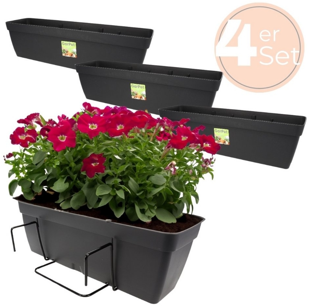 GarPet Balkonkasten 4x Blumenkasten Balkon Geländer Kasten Halterung Wasserspeicher 50 cm Bild 1