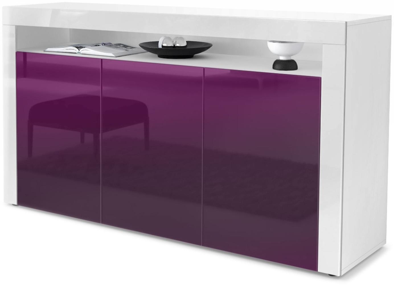 Vladon Sideboard Valencia, Kommode mit 3 Türen und 1 offenem Fach, Weiß matt/Brombeer Hochglanz/Weiß Hochglanz (155 x 92 x 40 cm) Bild 1