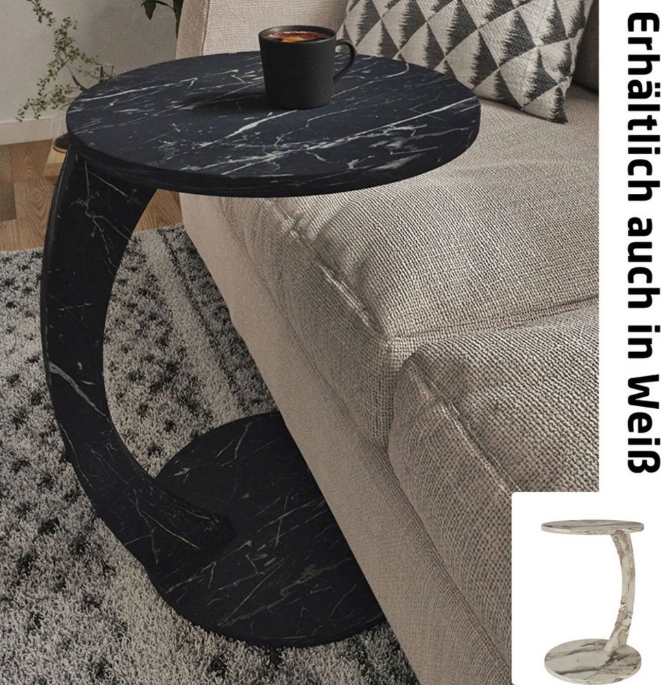 Jungengel Beistelltisch Modern Marmor mit Rollen Kaffeetisch Couchtisch Sofatisch Rund Bild 1