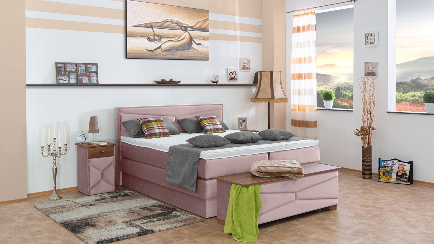 Meisterbetten Boxspringbett Dion 180x220 in VS-Altrose, Matratzenbezug Nano, Ergoflex-Topper Bild 1