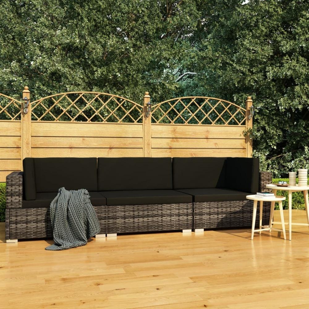 vidaXL 3-tlg. Garten-Sofagarnitur mit Auflagen Poly Rattan Grau 47266 Bild 1