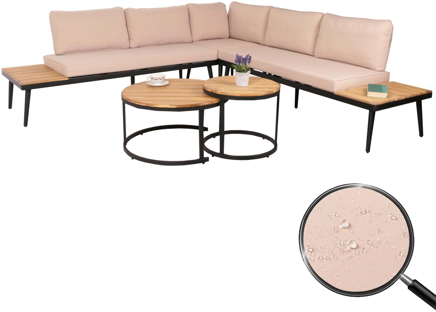 Garten-Garnitur HWC-H54c, Lounge-Set, Beistelltisch Spun Poly Akazie Holz Stahl ~ hellbraun, Kissen beige Bild 1