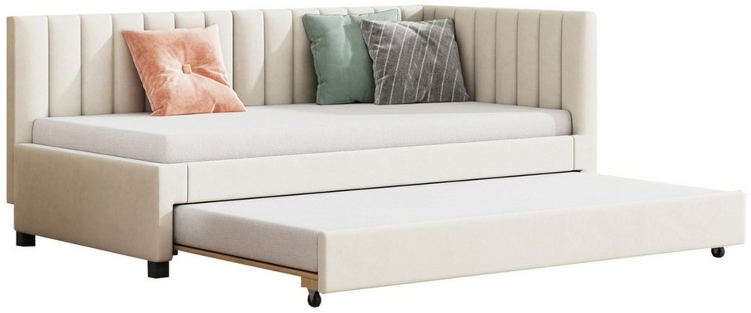 REDOM Polsterbett Daybett Tagesbett Schlafsofa (Ausziehbares Schlafsofa, Multifunktionsbett mit Lattenrost, Jugendbetten Kinderbetten Gästebetten, Samtstoff 90*200 cm), ohne Matratze Bild 1