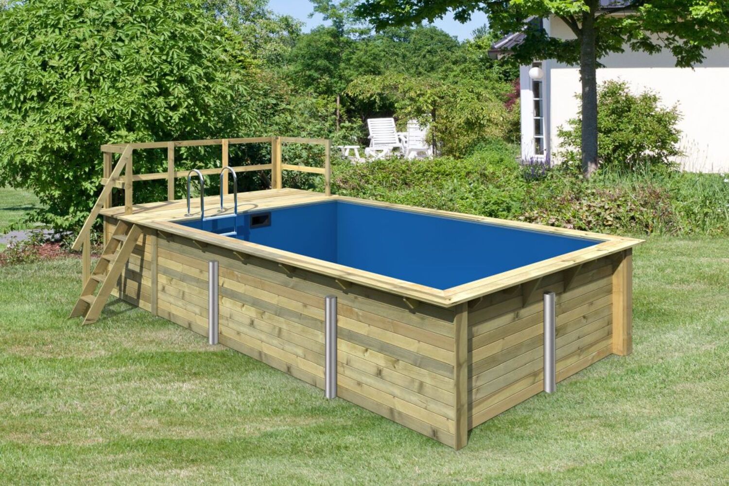 Karibu Rechteckpool-Set 3 mit Filter, 353x672 cm, Holz kdi, Grundkorpus mit 1 Terrasse Bild 1