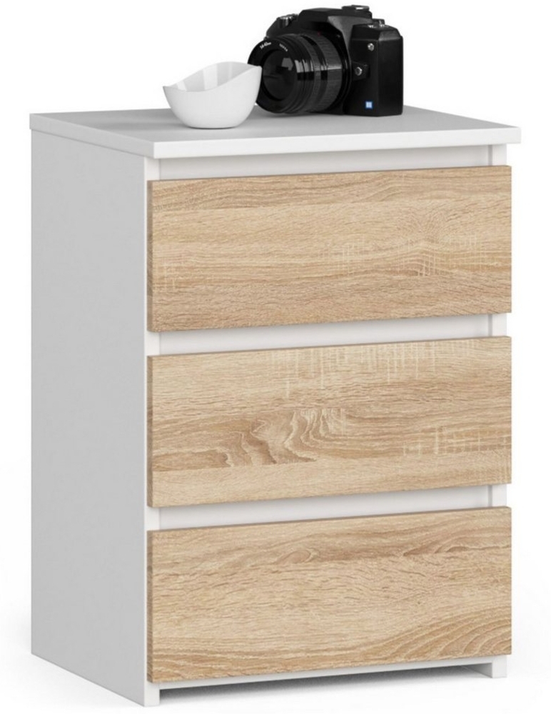 Home Collective Kommode 40 cm breit Holz Highboard Sideboard für Flur Schlafzimmer Wohnzimmer (Mehrzweckschrank Schrank schmal Kommode Schlafzimmer mit Schubladen), Kinderzimmer Organizer, 57 cm hoch mit 3 Schubladen weiß-sonoma Eiche Bild 1