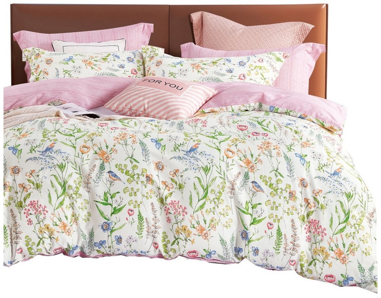 KEAYOO Bettwäsche HXM, 2 teilig, Rosa Blumenmuster Bettwäsche Baumwolle mit Reißverschluss Bild 1