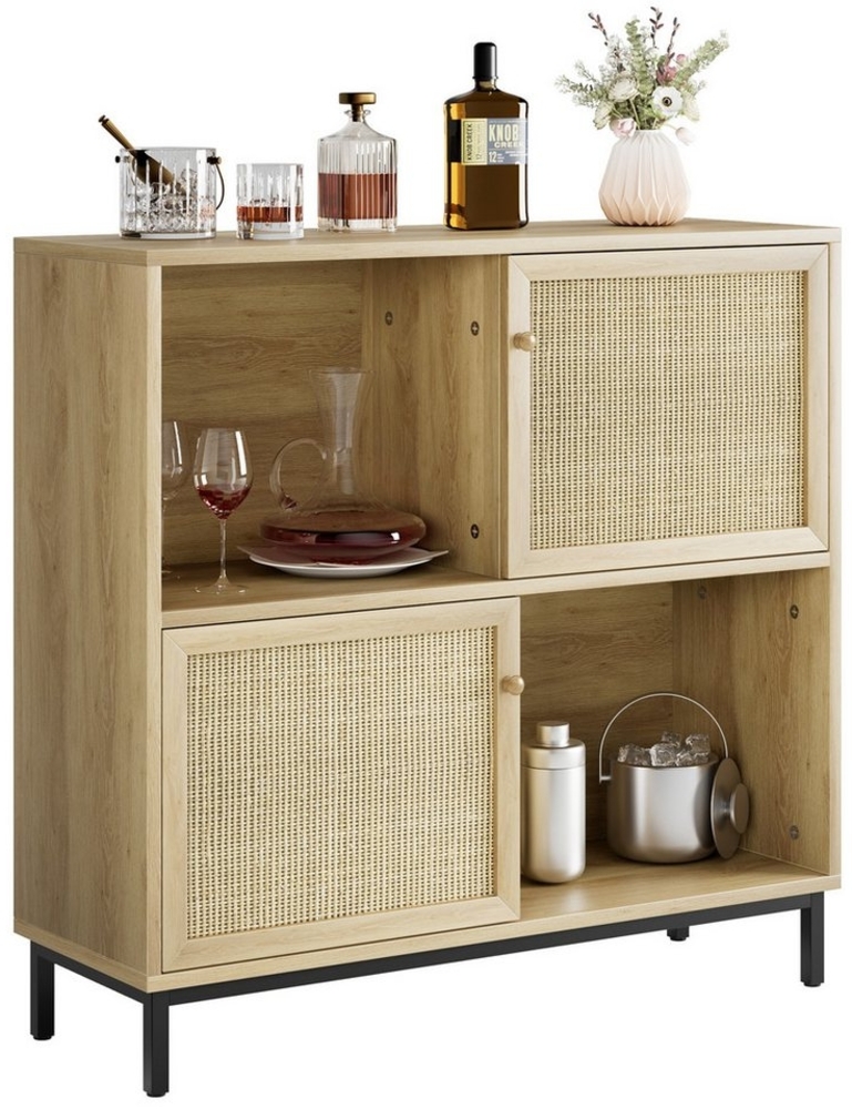 GarveeMore Beistellschrank Buffetschrank mit Stauraum, Rattan-Sideboard, Schiebetür Bild 1