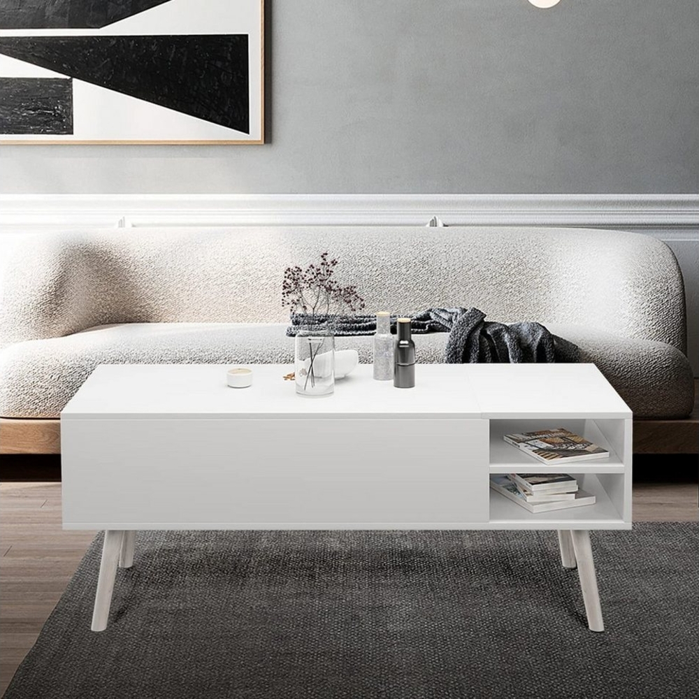 VOWNER Couchtisch Höhenverstellbar, mit Versteckten Fächern, Weiß Bild 1