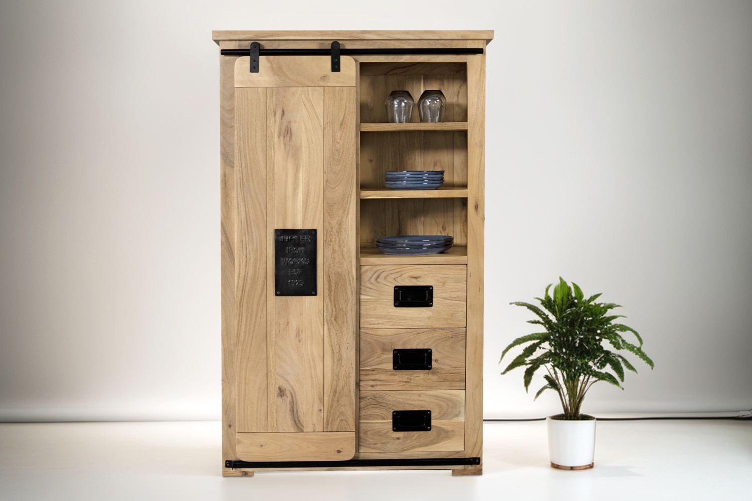 Highboard Vitrine 150 x 90 x 45 cm Akazienholz massiv naturfarben LIBRO 134891875 Bild 1