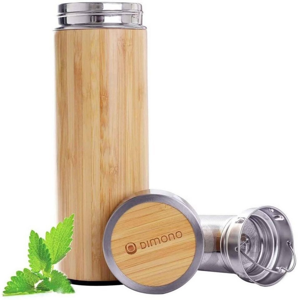 Dimono Thermoflasche Bambus Thermobecher mit Tee-Sieb, Tee to go Teamaker Bild 1