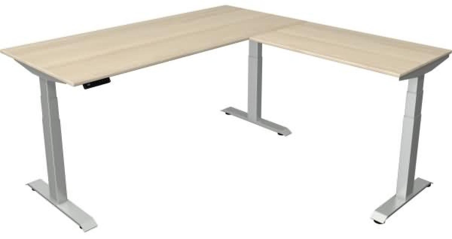 Kerkmann Schreibtisch Sitz-Stehtisch Move 4 silber 180x80x64-129cm mit Anbau elektr. höhenverstellbar ahorn Bild 1