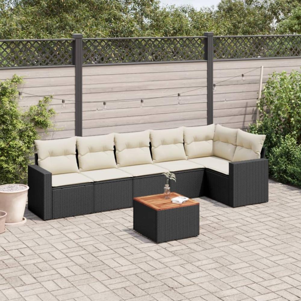 vidaXL 7-tlg. Garten-Sofagarnitur mit Kissen Schwarz Poly Rattan 3256462 Bild 1