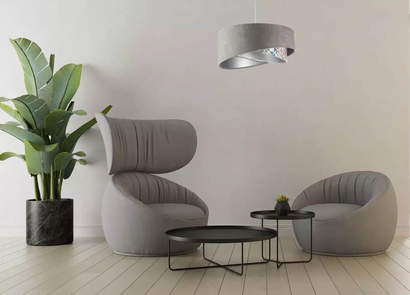 BPS Koncept 060-144 Hängeleuchte Galaxy grau, beige, silber 1 x E27 Ø 50cm H:105cm dimmbar Bild 1