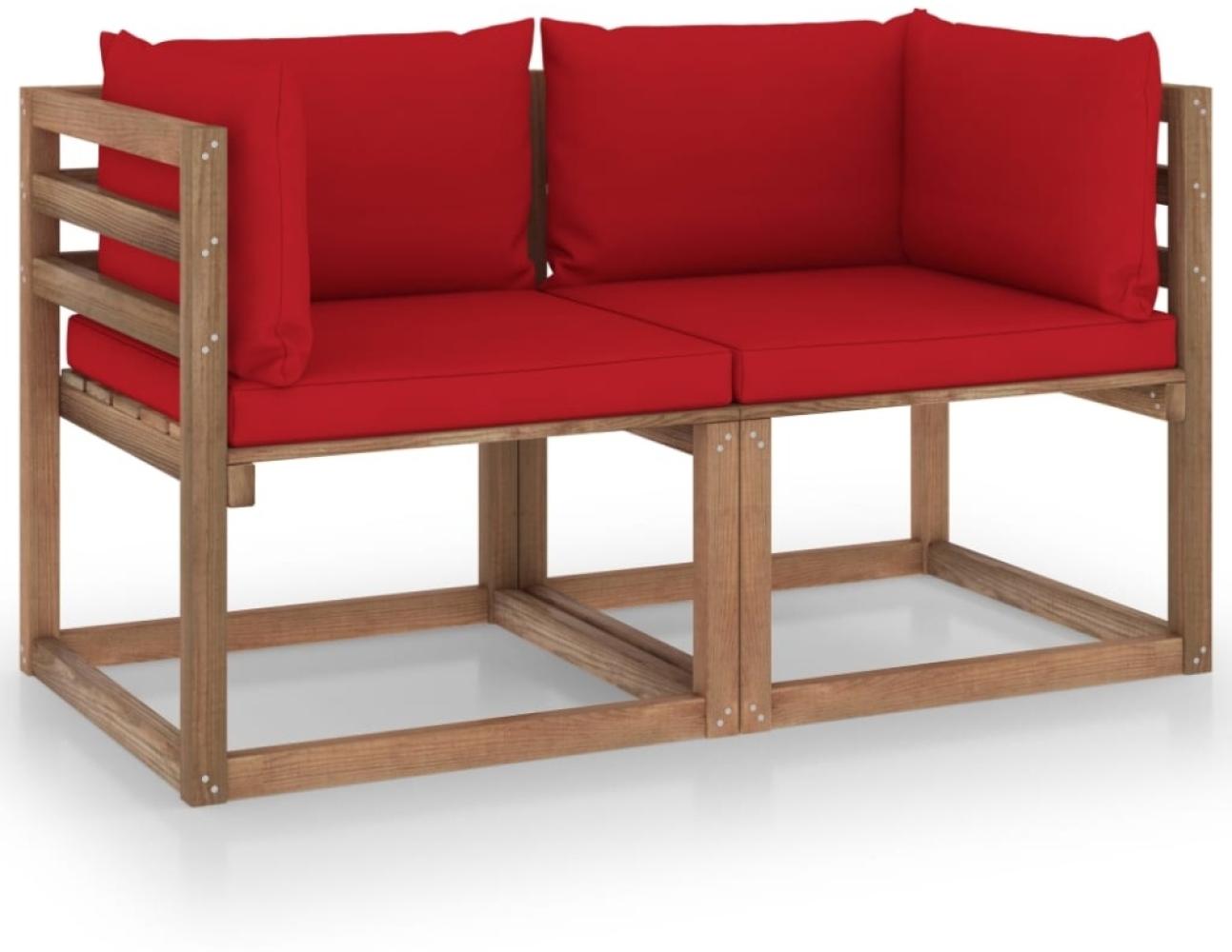 vidaXL Garten-Palettensofa 2-Sitzer mit Kissen in Rot Kiefernholz 3067278 Bild 1