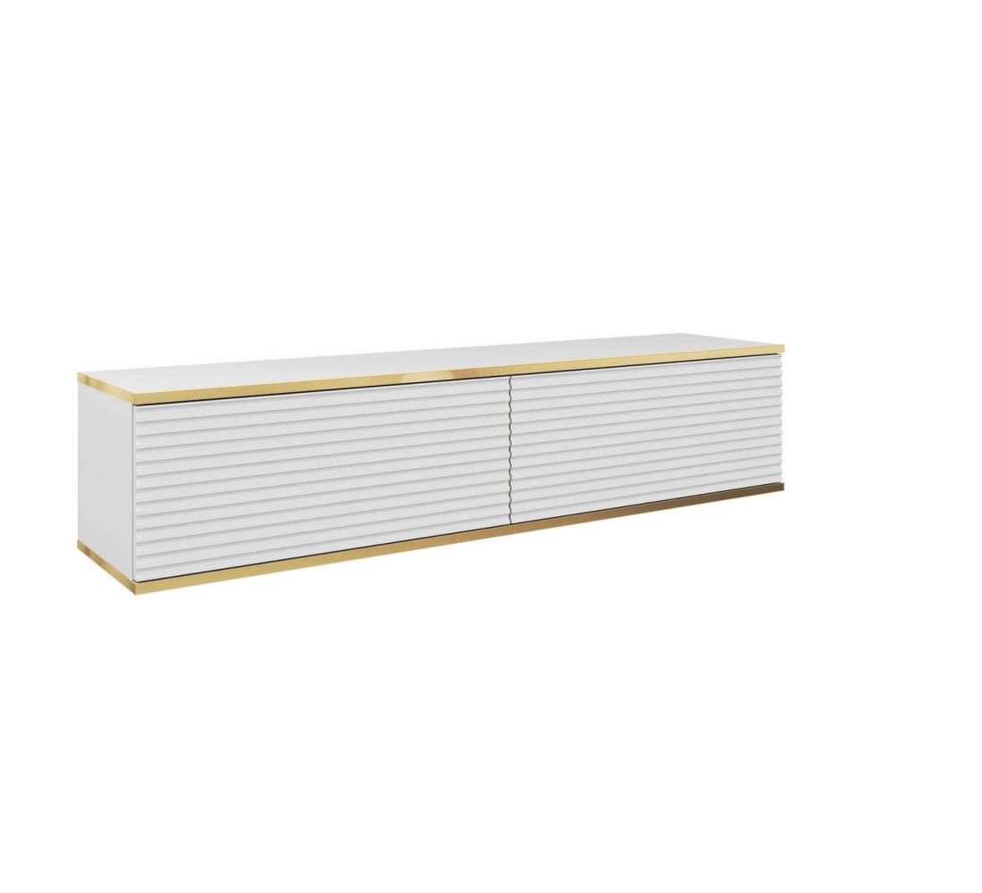 MOEBLO TV-Board Dayn RTV - 135 MDF (Moderne Hängeschrank Lamellen Lowboard Fernsehtisch TV Bank, RTV-Schrank mit goldenen Einsätzen TV Tisch Fernseher Tisch TV Möbel), (HxBxT):30x135x32cm Bild 1