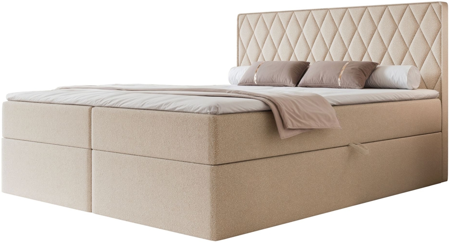 Selsey 'Carenzo' Boxspringbett mit Bonellmatratze, Topper, Chenille, beige, 180x200 cm Bild 1