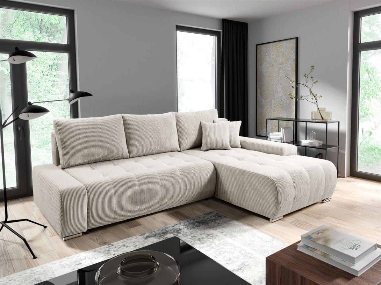 Ecksofa Sofa mit Schlaffunktion VOGAR Stoff Poso Creme Ottomane Rechts Bild 1