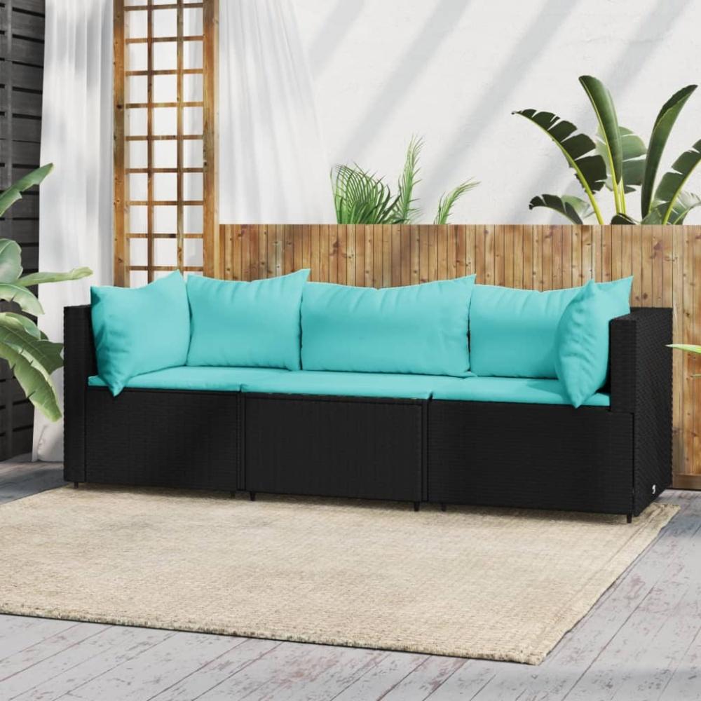 vidaXL 3-tlg. Garten-Lounge-Set mit Kissen Schwarz Poly Rattan 319798 Bild 1