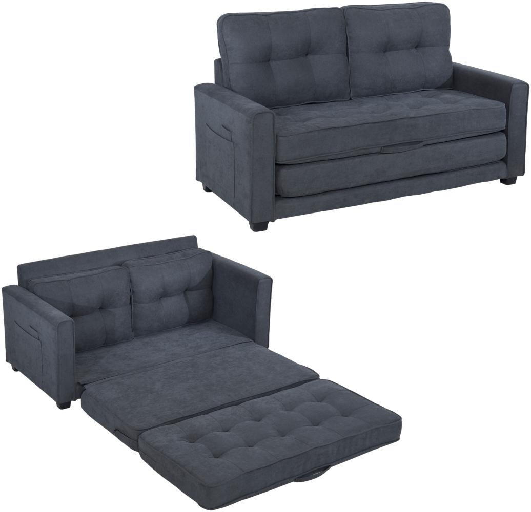 Merax Sofa für 2 Personen, Sofa mit Schlaffunktion, modernes Design, Polstermöbel, Schlafsofa, Wohnzimmersofa, Sofa mit Taschen an der Seite, Polstersofa grau Bild 1