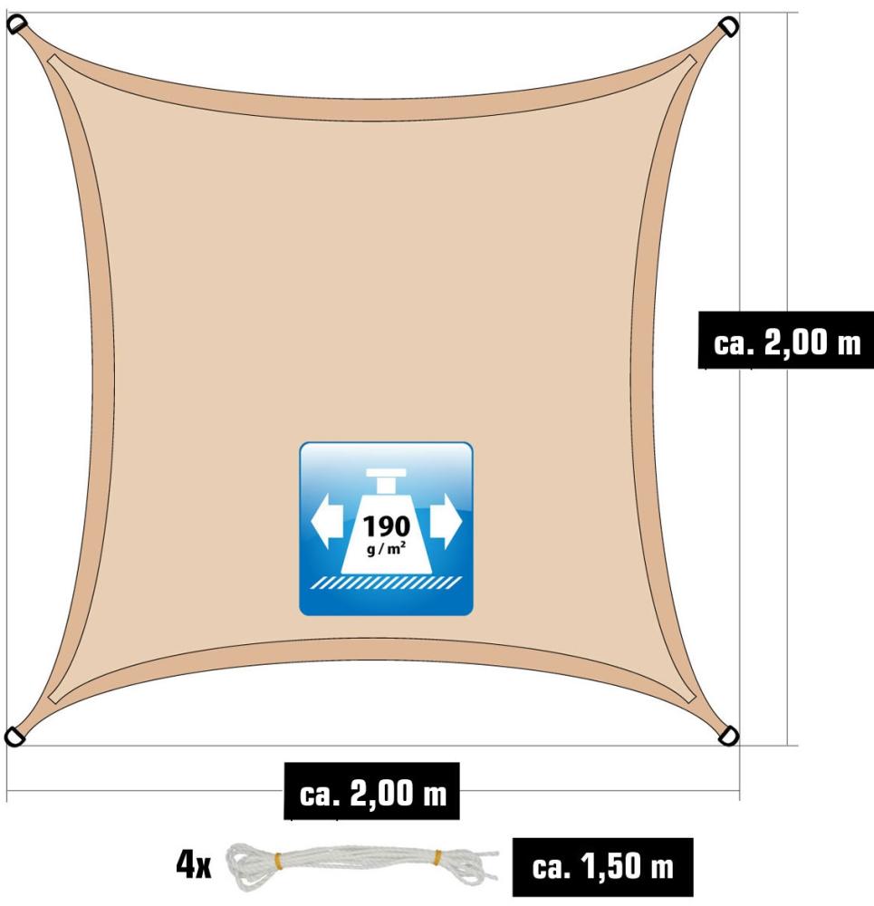 2x2m UV Sonnensegel Sonnenschutz Wasserdicht Beige Bild 1