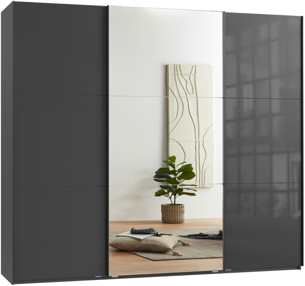 Schwebetürenschrank Kleiderschrank 250 cm Vollausst. Spiegel Glasfront Anthrazit Bild 1