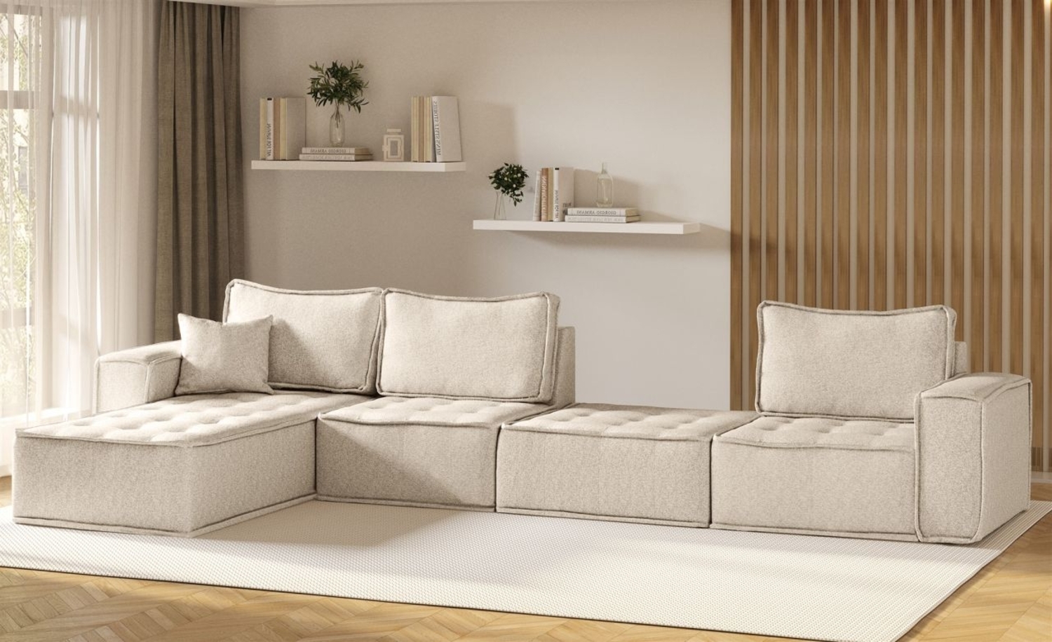 Ecksofa Modulsofa 4-teilig SANDE XL Stoff Raven Creme Ottomane Links Bild 1