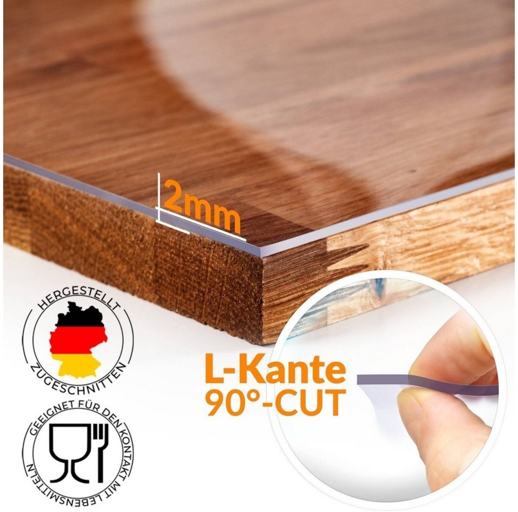 ANRO Tischdecke STARK transparent 2mm Folie PVC Tischschutz (Einzelstück 1-tlg, 90G-Kante - GERADE), Glatt Transparent 90-110cm Breit für Esstisch Arbeitstisch Küchentisch Bild 1