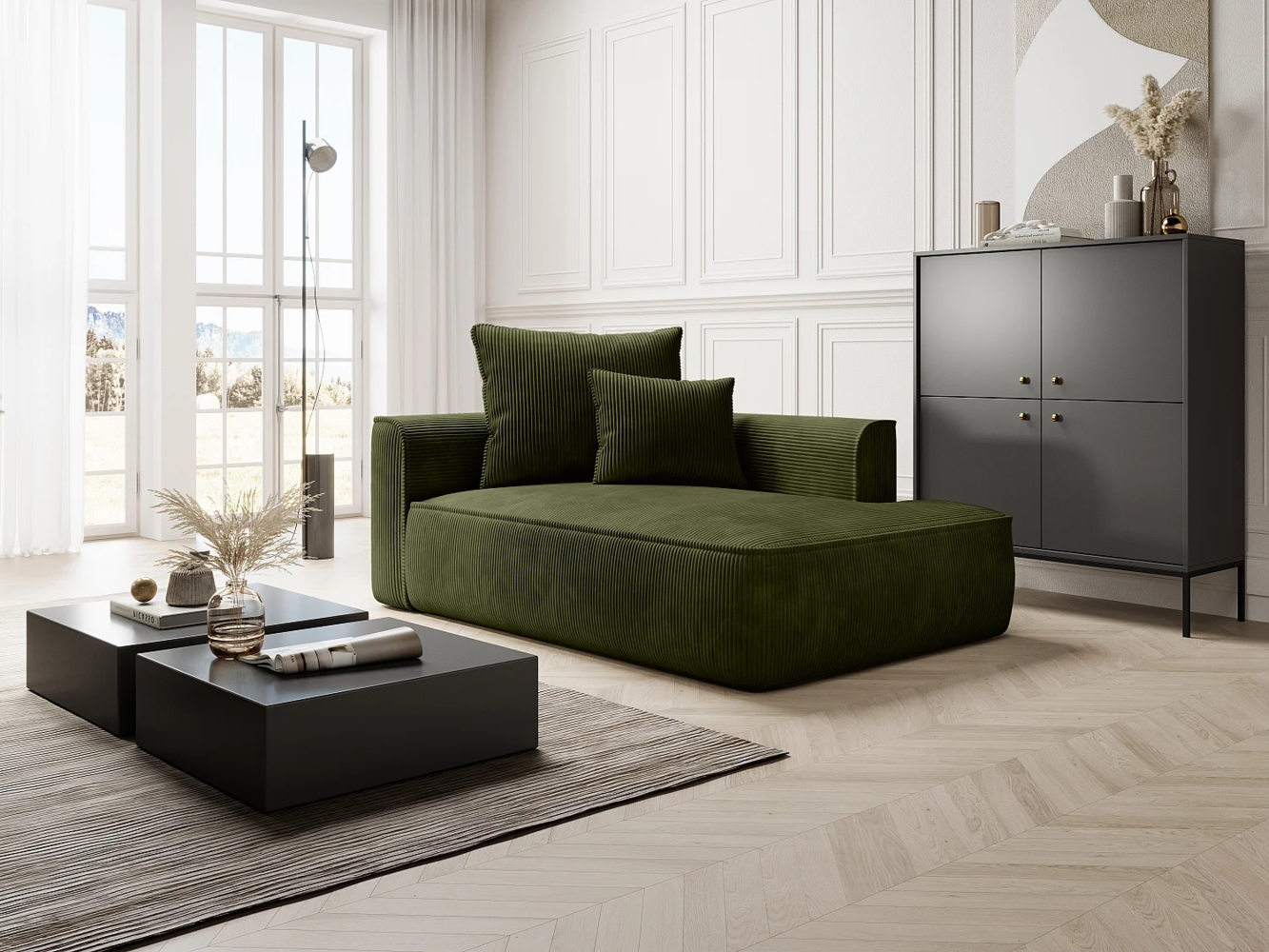 Vente-unique - Recamiere linksseitig - Cord - Khaki - PINETA Bild 1