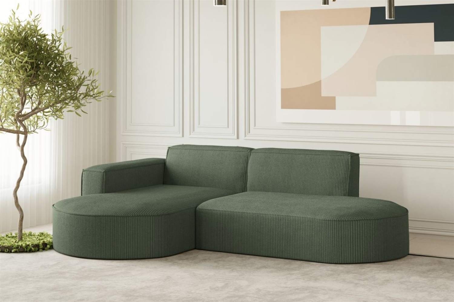 Ecksofa Designersofa PALMA XS in Stoff Scala Forest Ottomane Links Bild 1