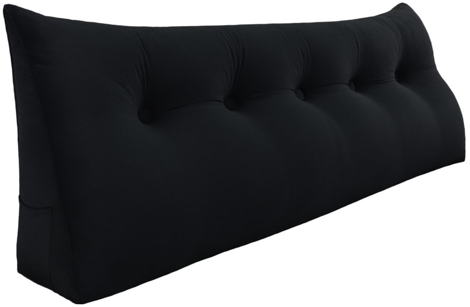 VERCART Großes Keil Lesekissen, Langes Bettruhe Rückenkissen, Dekoratives Kopfteilkissen, Dreieckiges Positionierungs Körperkissen für Tagesbett oder Couch, Samt Schwarz, 160cm Bild 1