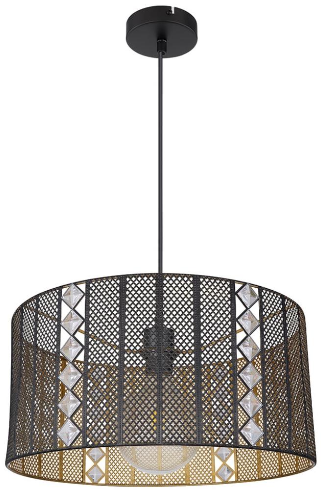 Hängeleuchte, Gitter-Design, gold, schwarz matt, H 120 cm Bild 1