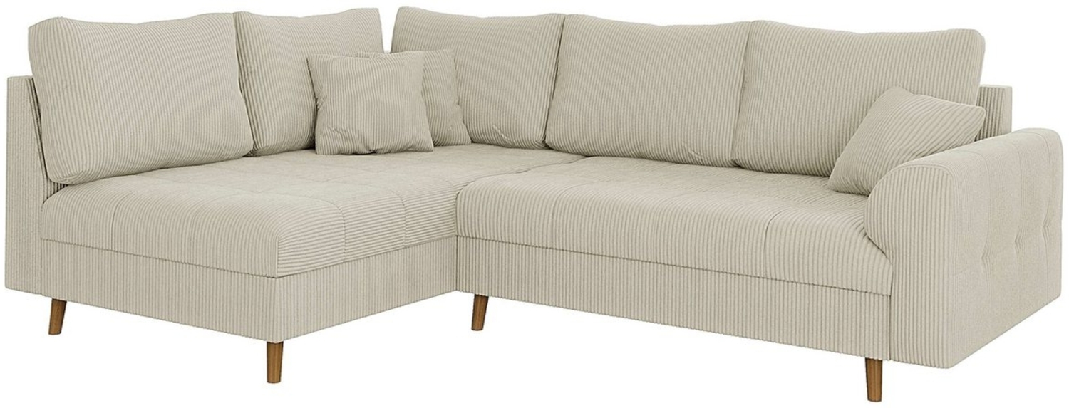 S-Style Möbel Ecksofa Zara mit Braun Holzfüßen im skandinavischen Stil aus Cord-Stoff, Ottomane links oder rechts bestellbar, mit Wellenfederung Bild 1