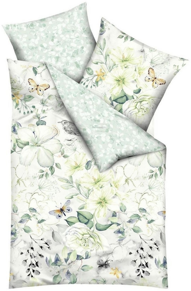 Kaeppel Bettwäsche GREEN GARDEN, 155 x 220 cm, Jadegrün, Gelb, Weiß, Satin, 2 teilig, mit Reißverschluss Bild 1