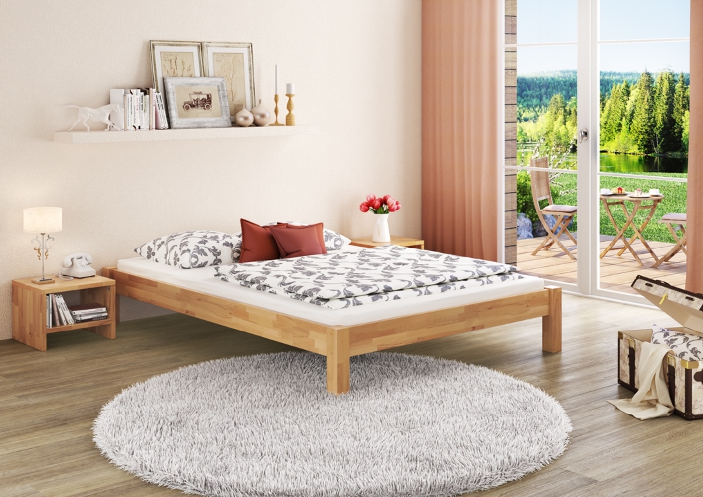 Erst-Holz Doppelbett Futonbett ohne Kopfteil 200x200 Buche Massivholz wählbares Zubehör V-60. 84-20 ohne Zubehör Bild 1