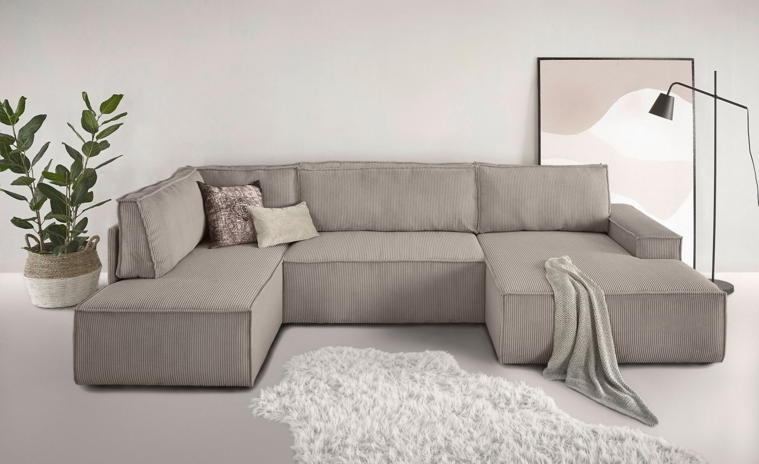 Home affaire Wohnlandschaft SHERWOOD 329 cm, U-Form, Schlafsofa, Schlaffunktion m. Bettkasten (194x139 cm), Cord, Vintage, Samtvelours Bild 1