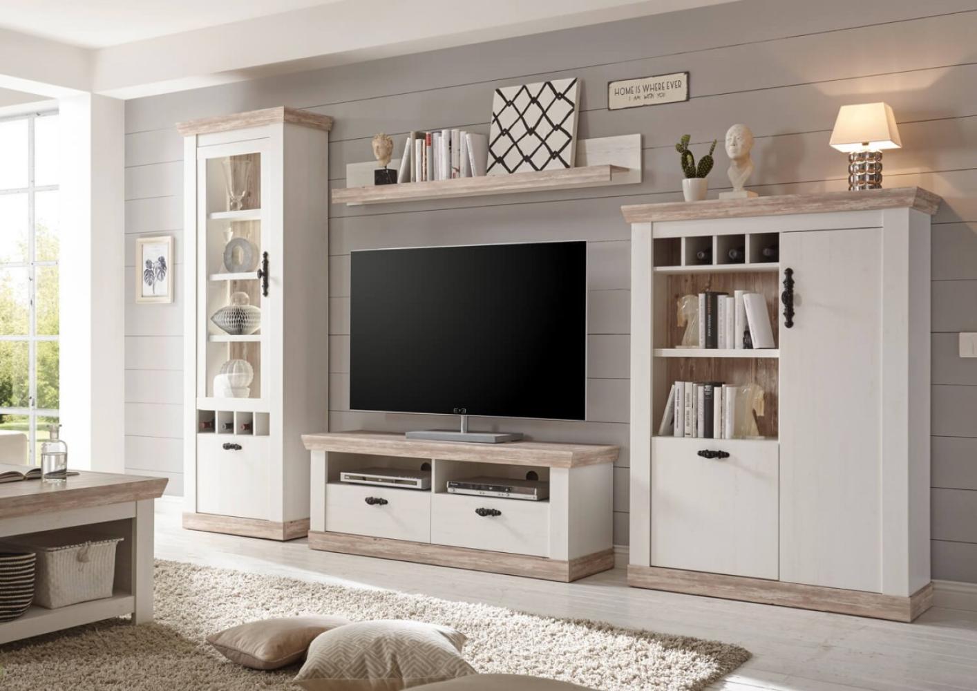 Wohnwand Anbauwand Florenz LED-Beleuchtung pinie weiß oslo pinie 310cm Bild 1