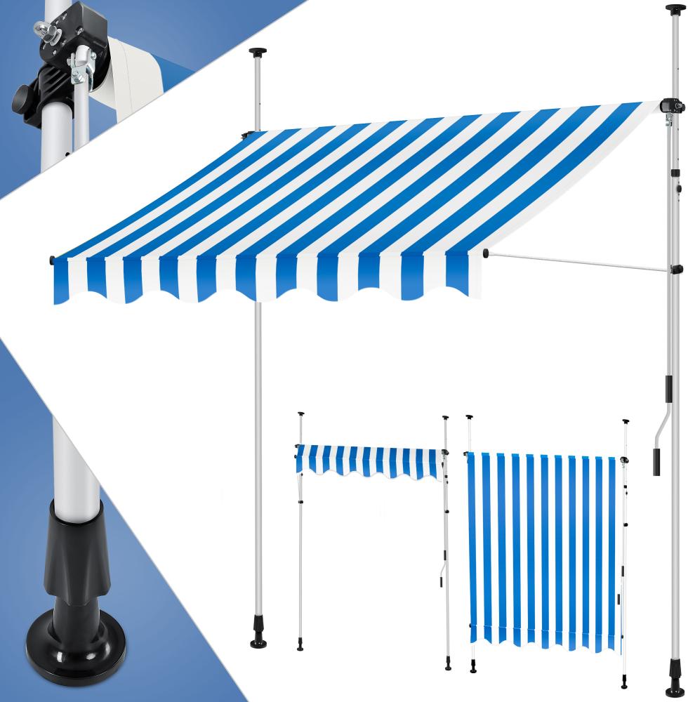 KESSER® Klemmmarkise mit Handkurbel Balkon, Balkonmarkise ohne Bohren, UV-beständig höhenverstellbar wasserabweisend , Sonnenschutz, Terrassenüberdachung , einfache Montage 300cm, Blau-Weiß Bild 1