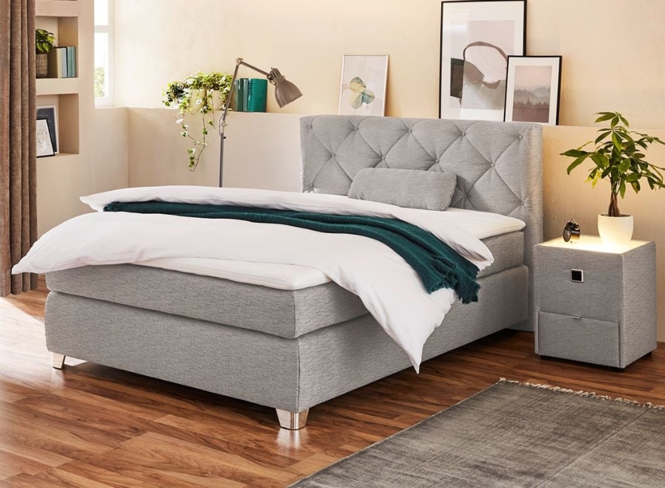 Jockenhöfer Gruppe Boxspringbett Finja, mit Topper und Zierkissen, erhältlich in 90,120,140 & 180cm Breite Bild 1
