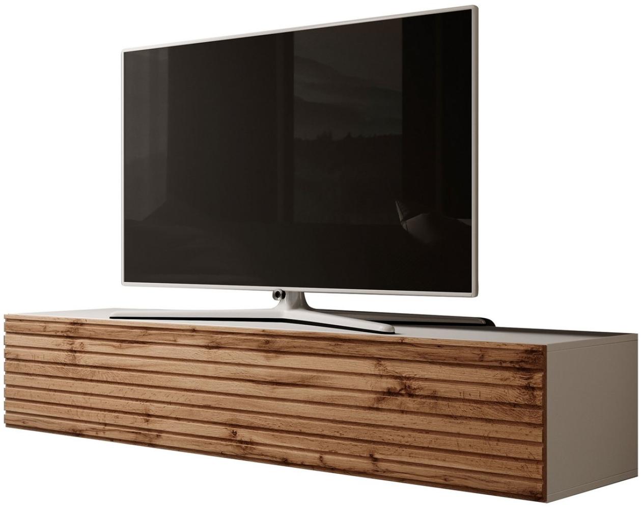 Furnix TV-Schrank Lowboard ZALVO 160 cm Fernsehschrank stehend/hängend Lamellen Design 3 geschlossene Fächer, Design & Funktionalität Bild 1