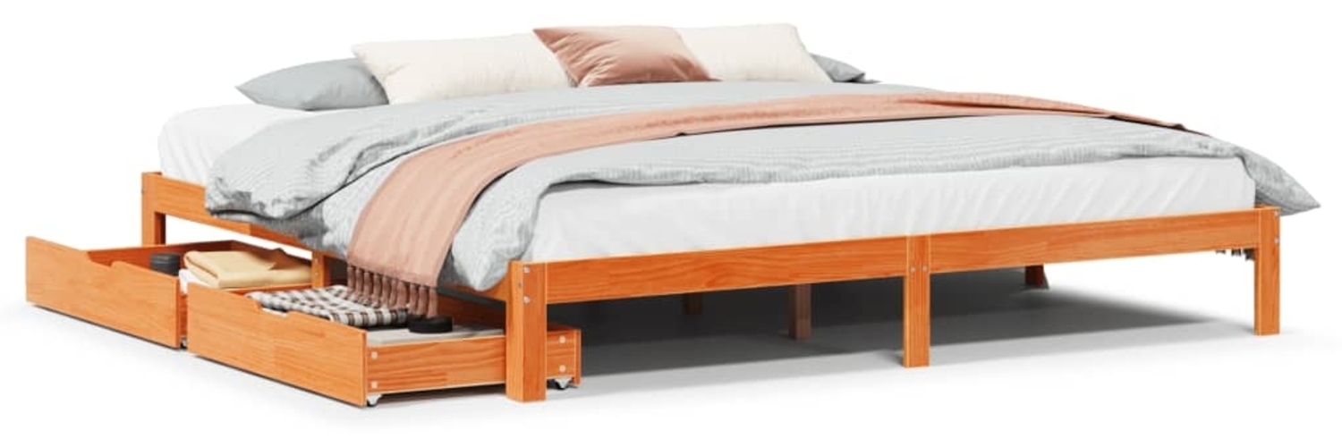 vidaXL Massivholzbett mit Schubladen Wachsbraun 180x200 cm Kiefer 3301967 Bild 1