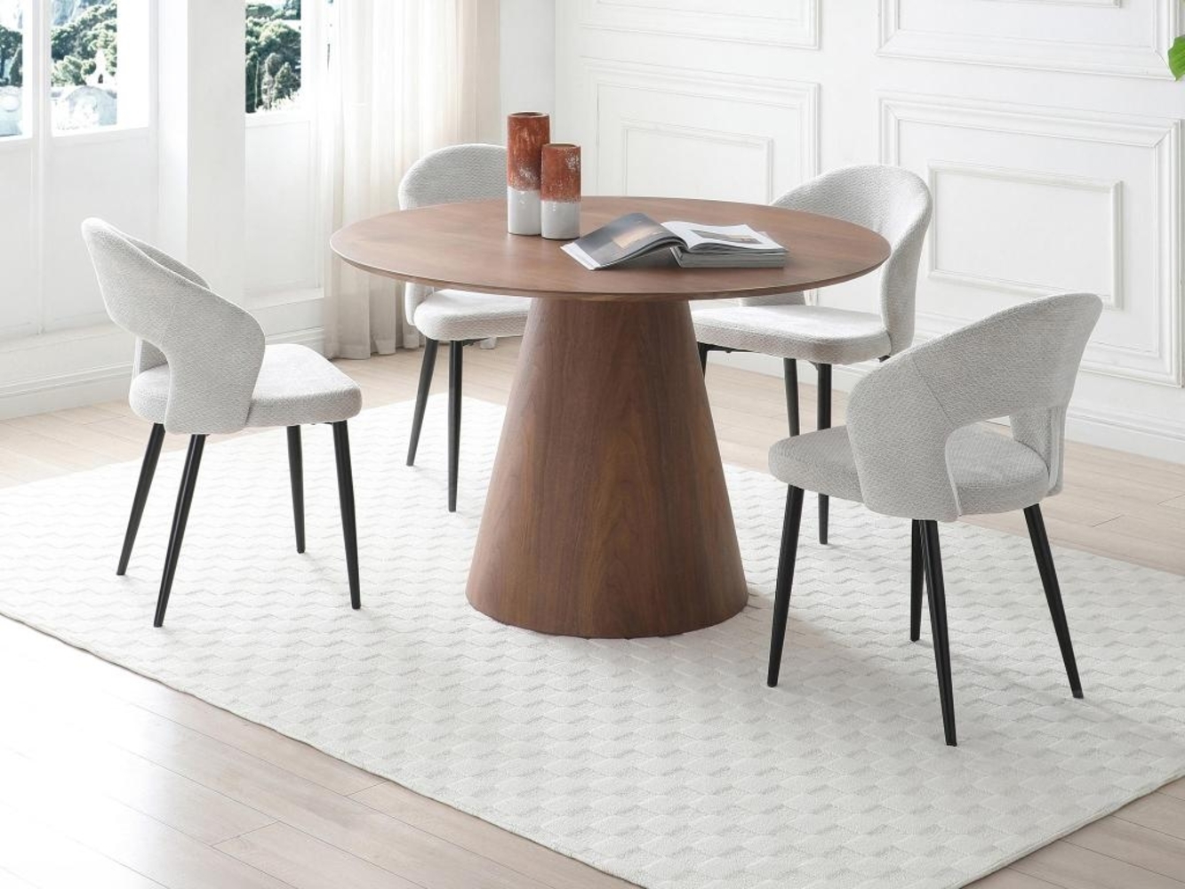 Vente-unique - Set Tisch ANTALIZA + 4 Stühle NIYAMA - Holzfarben dunkel & Grau Bild 1