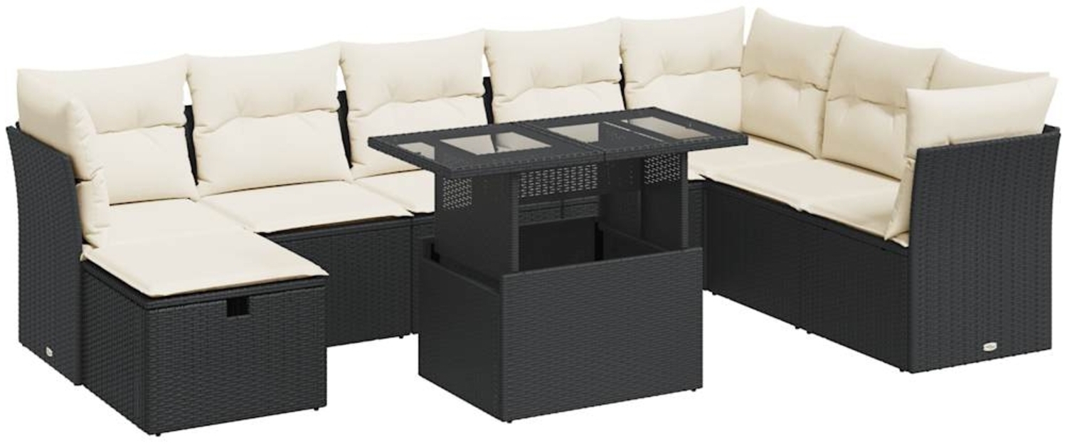 vidaXL 9-tlg. Garten-Sofagarnitur mit Kissen Schwarz Poly Rattan 3327796 Bild 1