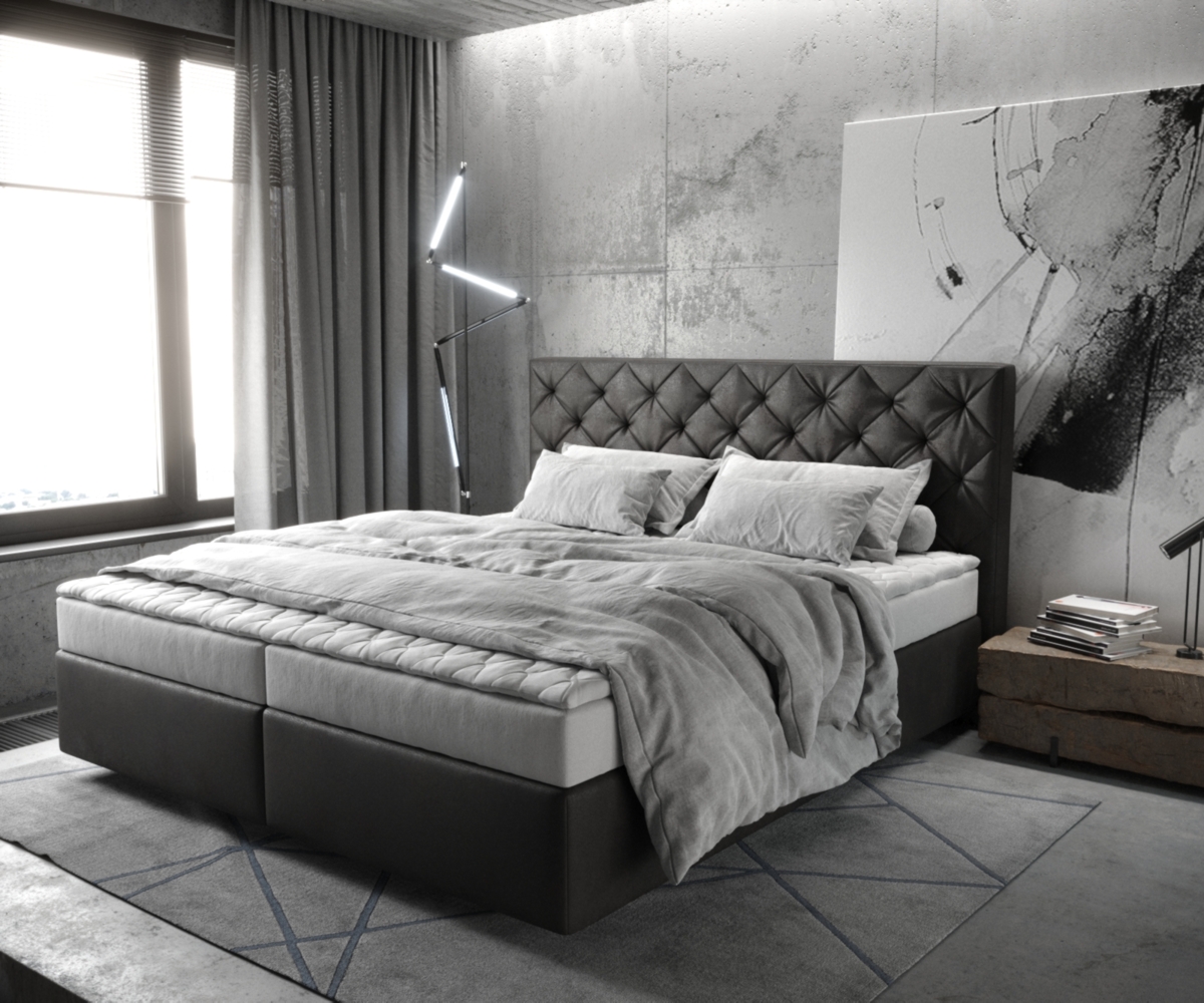 Delife 'Dream-Great' Boxspringbett mit Matratze und Topper, Lederimitat anthrazit, 180x200 cm Bild 1