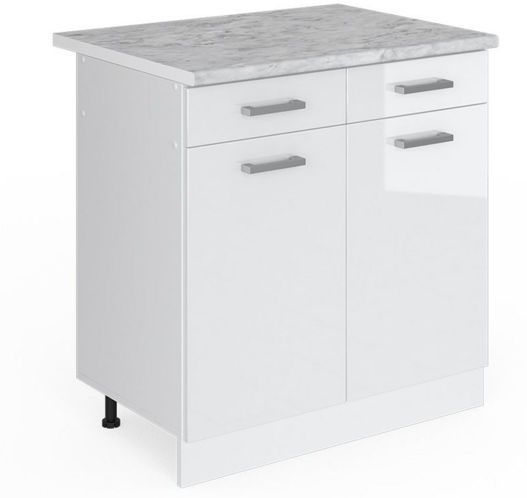 Vicco Küchenunterschrank Weiß Hochglanz 80 cm , AP Marmor, R-Line Bild 1