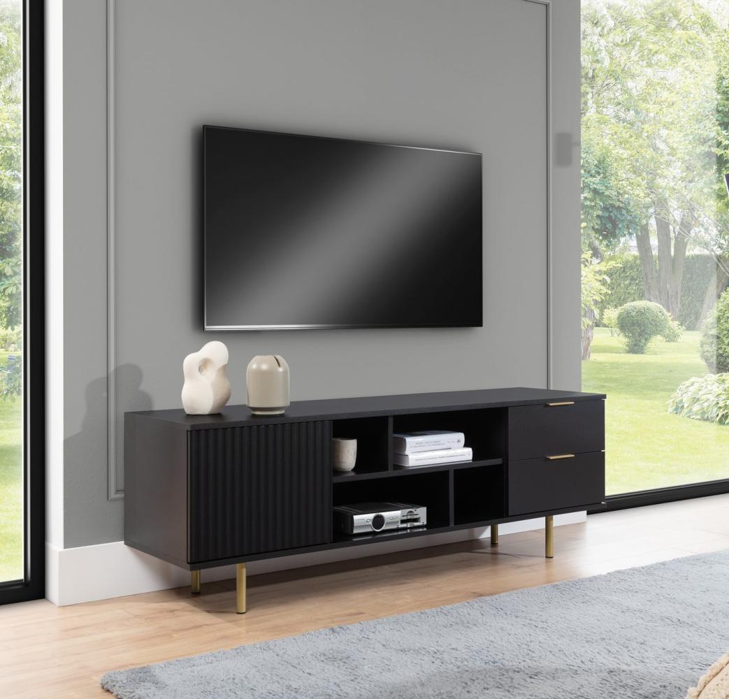 Furnix TV-Schrank Nadija RTV Kabinett mit zwei Schubladen und Metallfüßen 2 Farben B150xH52xT41 cm, topaktuelles Design & Funktionalität Bild 1