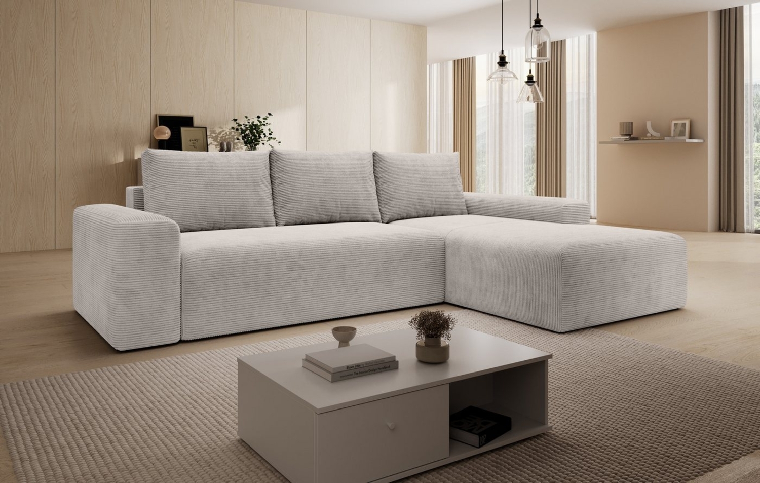 PROMETO Möbel Ecksofa L-Sofa Amalfi, Eckcouch L-Form,Polstersofa Breitcord-Stoff Bild 1