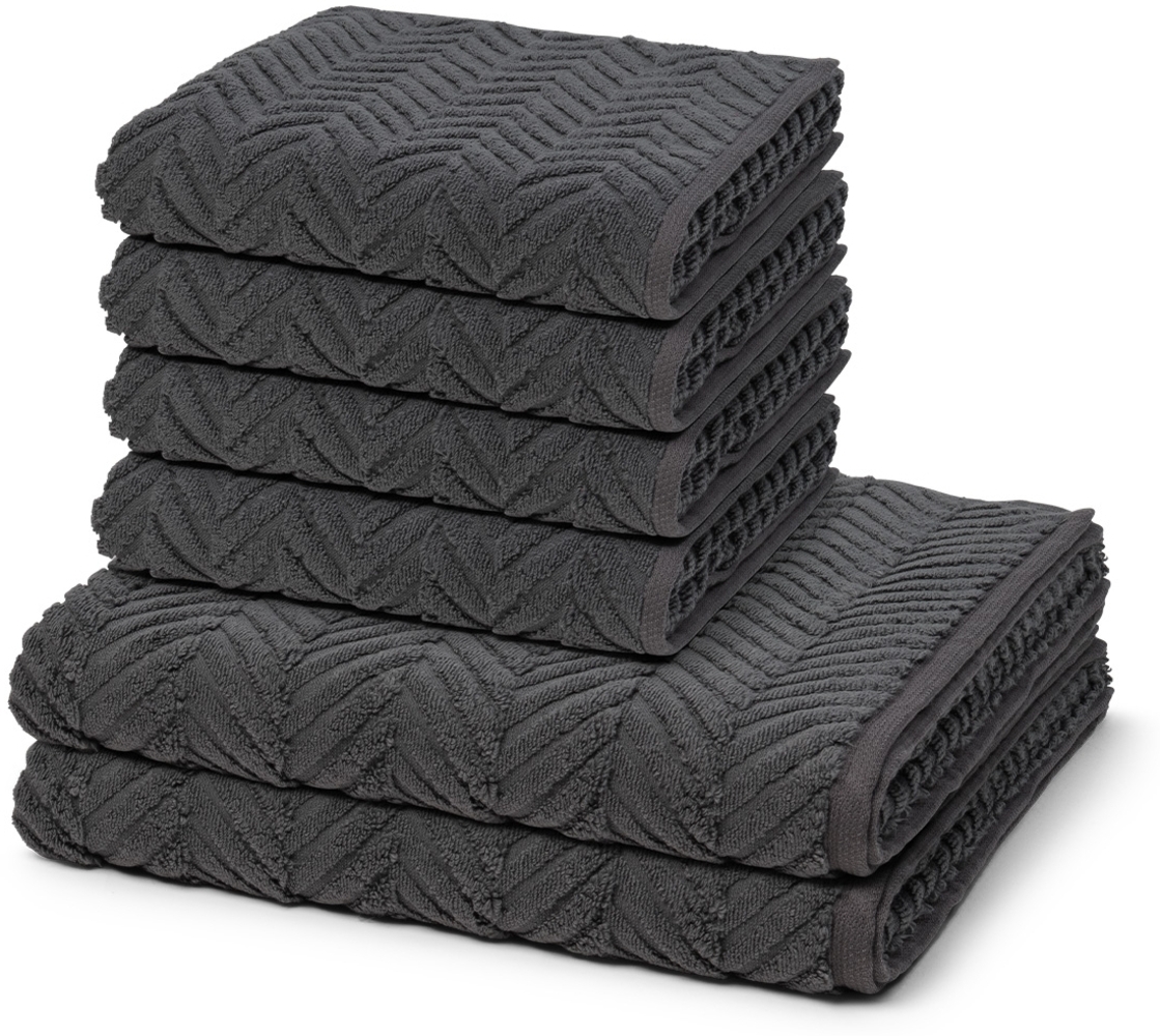 Ross Sensual Skin Zopf 6 tlg. Frottier-Set - 4 X Handtuch (50 X 100cm), 2 X Duschtuch (75 X 140cm) - 500 g/m2 - Anthrazit Bild 1