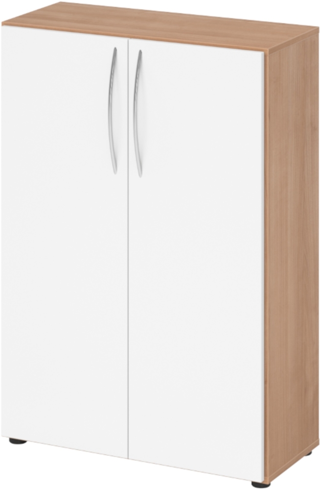 bümö Mehrzweckschrank 80cm breit, Aktenschrank o. Schuhschrank klein, Schrank mit Regal, Kommode in Nussbaum/Weiß aus Holz, Vorratsschrank & Haushaltsschrank mit Metallgriffen, 4550-N-W-BM Bild 1