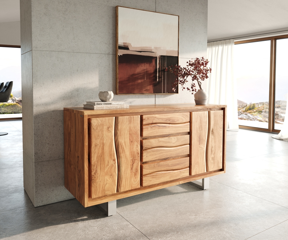 Sideboard Live-Edge 147 cm Akazie Natur 3 Schübe 2 Türen Bild 1