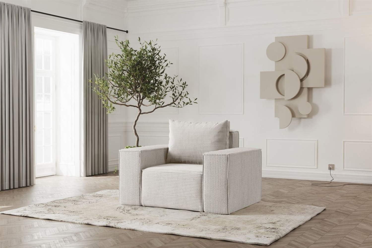 Sessel Designersessel ESTELLE in Stoff Poso Creme Bild 1